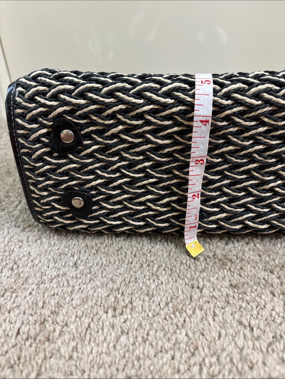 Coldwater Creek Black and Cream Woven Shoulder Bag with Heart Accent - Picture 8 of 10